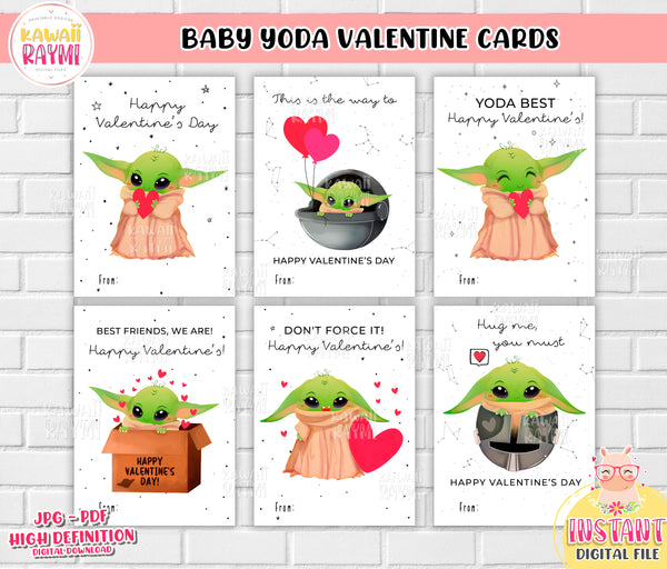 Baby Yoda Valentine's Day Card, Baby Yoda Kids valentine cards, Space