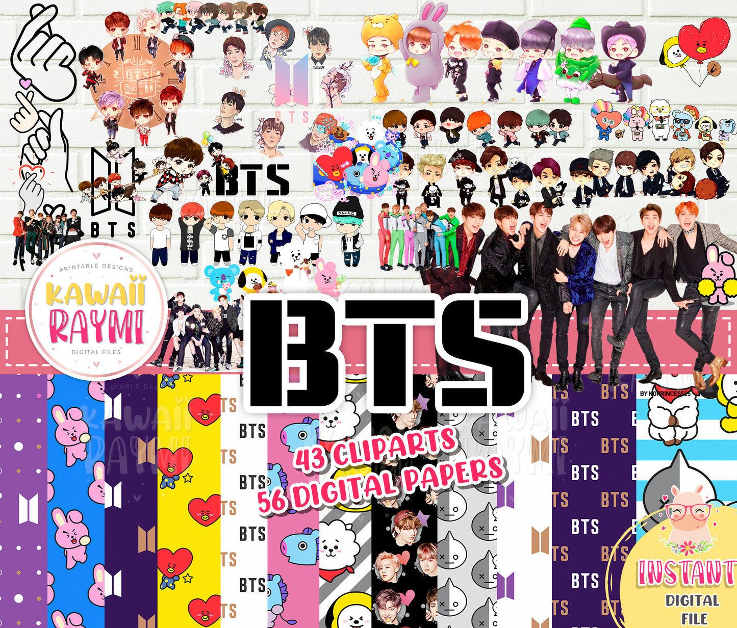 BTS cliparts, bts digital papers, kpop instant download, i purple you png