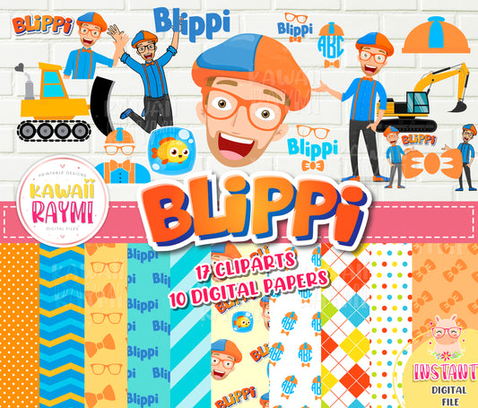 Blippi Cliparts, digital papers, instant download, blippi