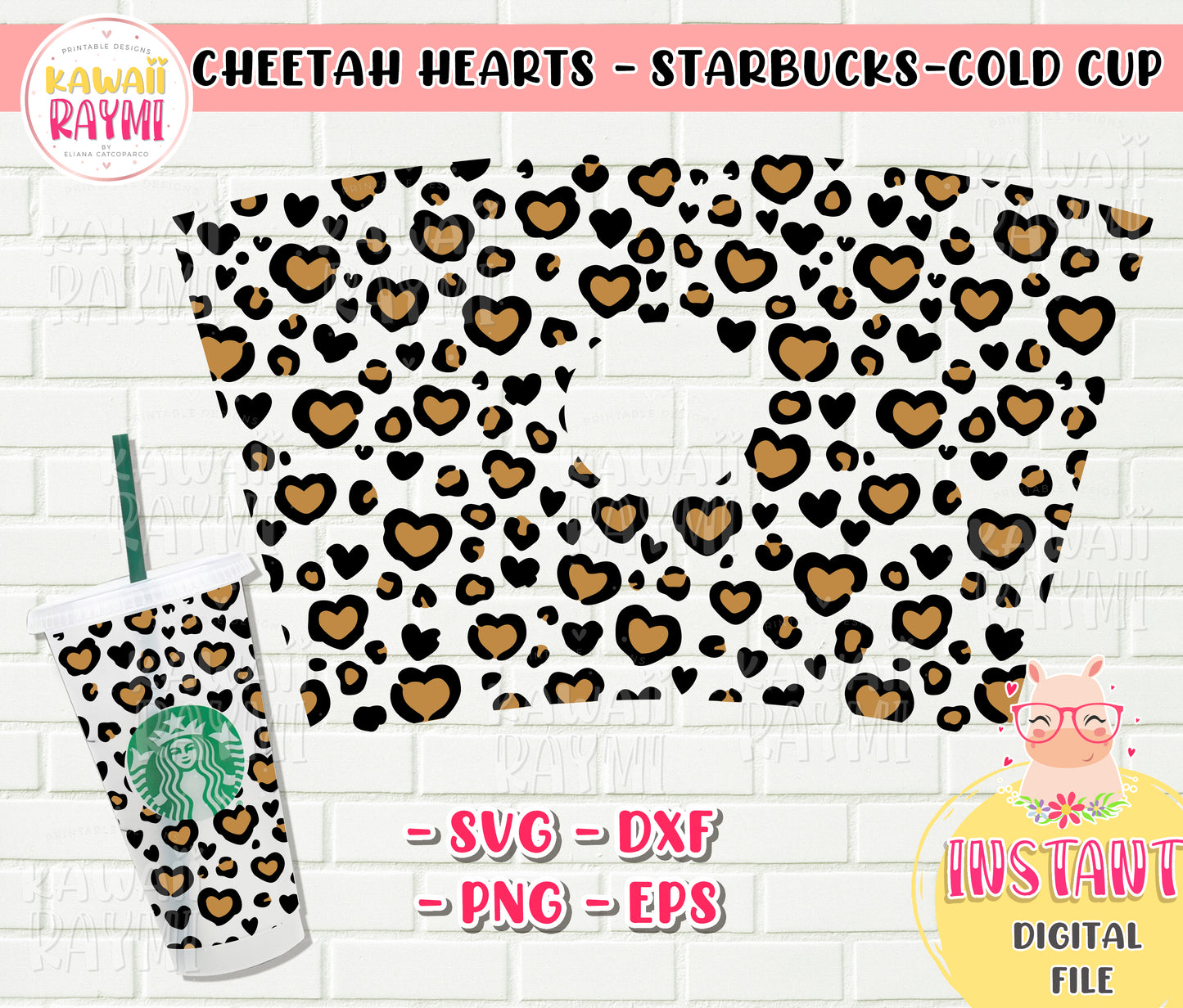 Cheetag Hearts Sarbucks SVG cold cup wrap