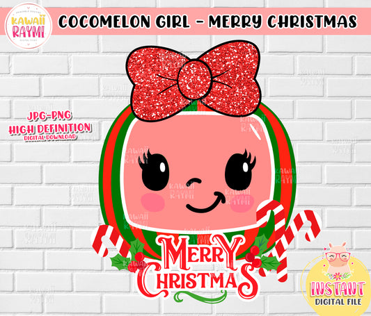 Cocomelon Girl Merry Christmas, Candy, mistletoe PNG / Digital download / Sublimation download, cocomelon santa hat