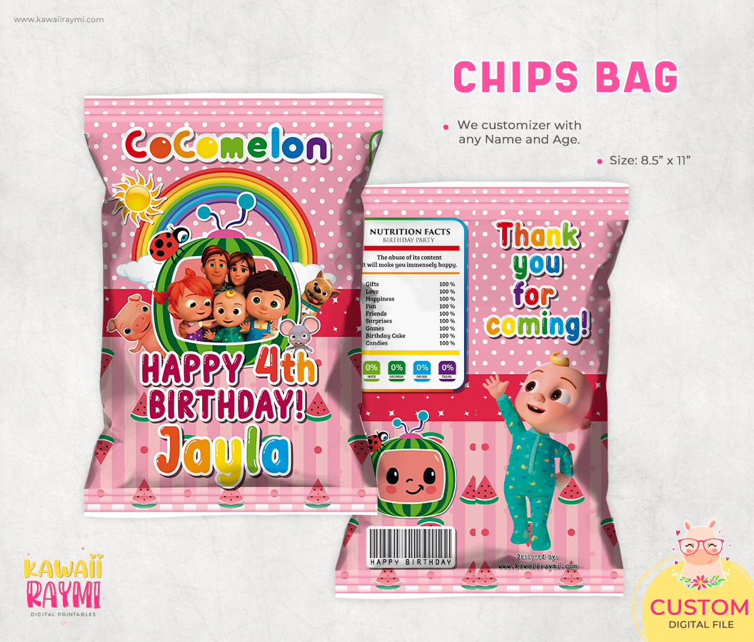Cocomelon Chips bag custom, birthday supplies