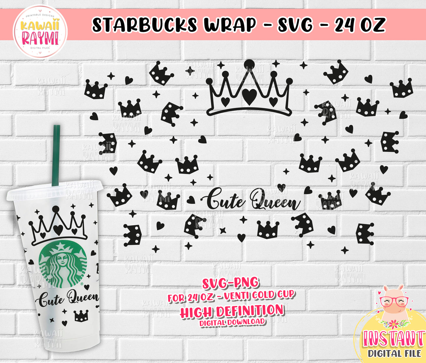 Cute Queen Designs Svg Wrap for Starbucks Venti Cold Cup 24 OZ, Queen Starbucks, Crown Svg, Tiara Starbucks