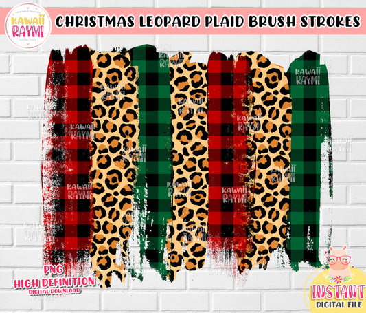 Christmas Leopard Plaid Brush Strokes Clipart, in digital PNG format instant download for sublimation