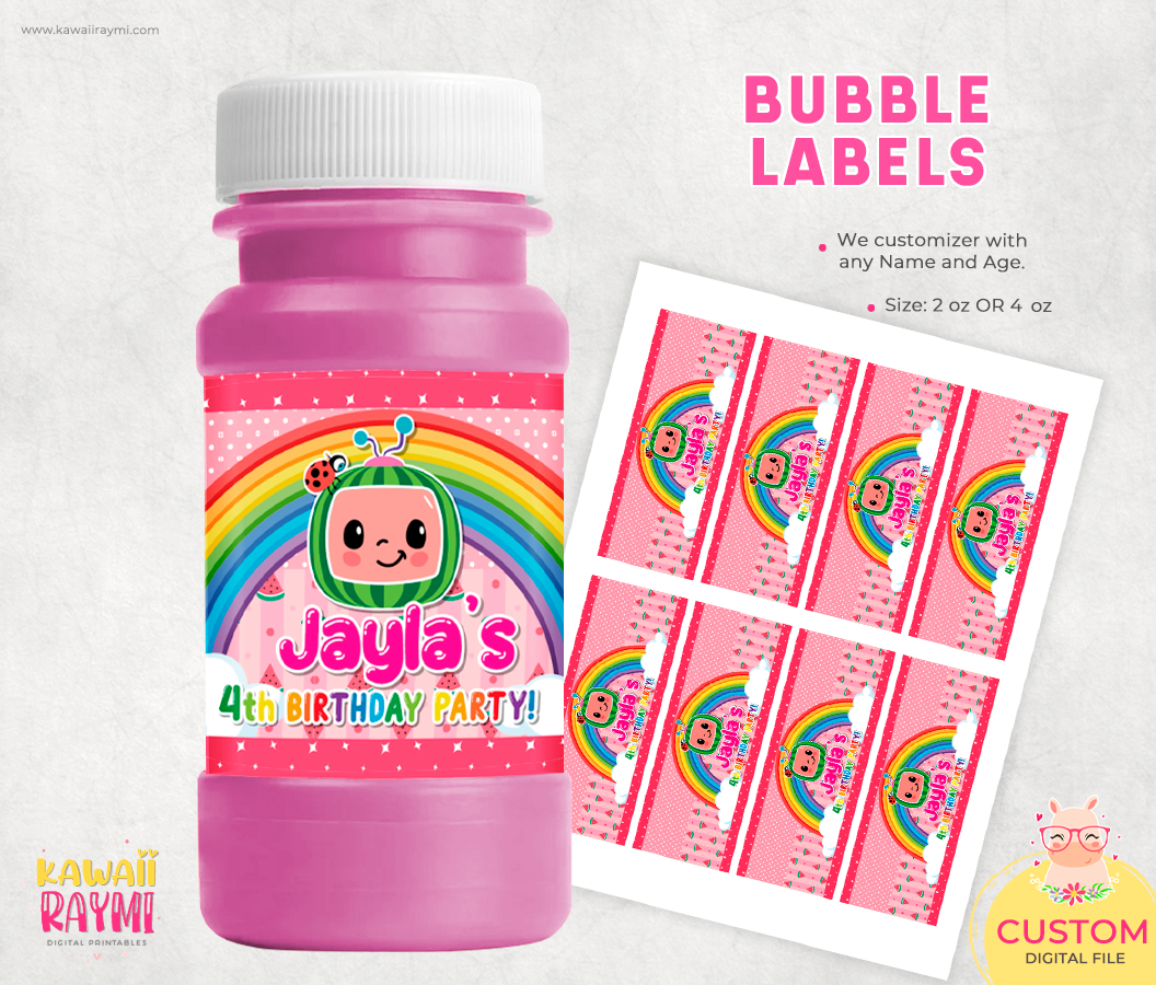 Cocomelon custom Bubble bottle label, digital design