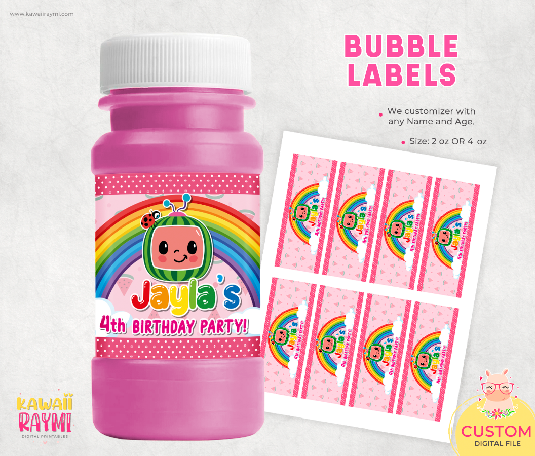Cocomelon custom Bubble bottle label, digital design