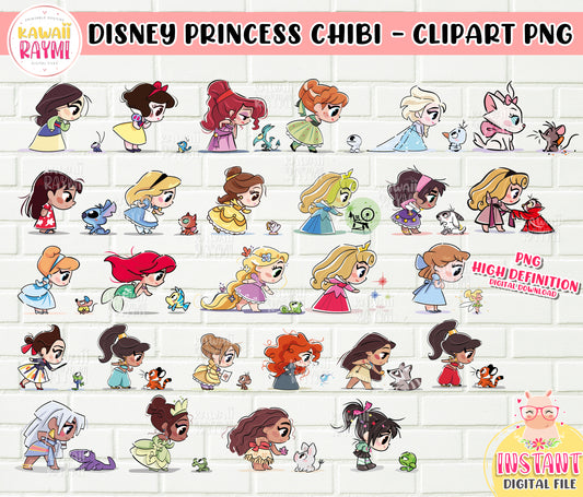 Disney princesa chibi clipart png, imágenes prediseñadas de princesa, princesa de anime, princesa chibi, descarga instantánea