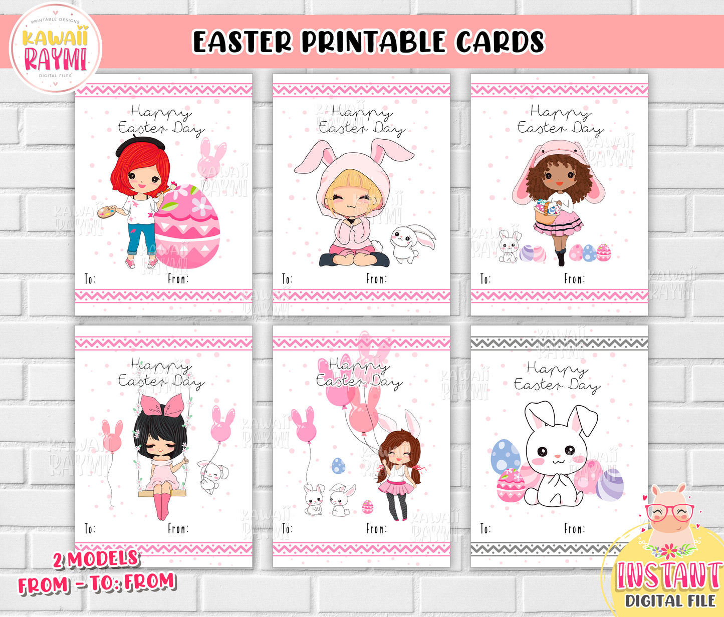 Easter Greeting Cards, Whimsical Easter Cards Pack, Bunny Easter Cards, Easter Cards for Kids, Cute Easter Card