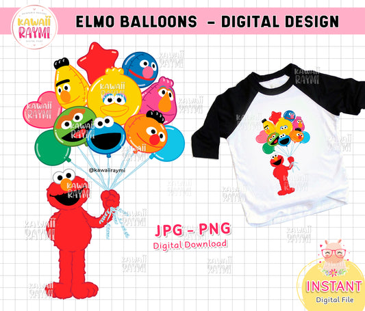 Elmo globos clipart, Elmo y globos de personajes, globos de la calle sésamo png, jpg, archivo digital instantáneo, fiesta de la calle sésamo,