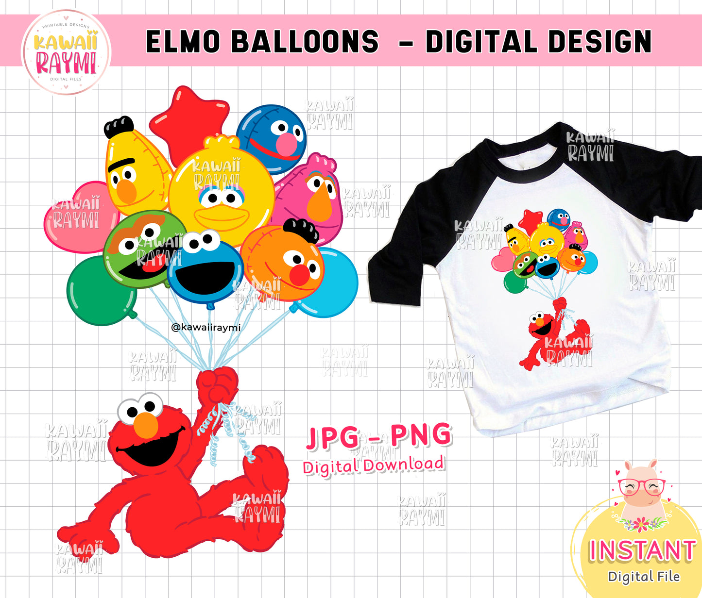 Elmo balloons clipart, Elmo and character balloons, sesame street balloons png, jpg, instant digital file, sesame street party
