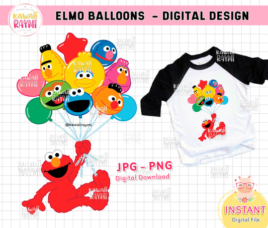 Elmo globos clipart, Elmo y globos de personajes, globos de la calle sésamo png, jpg, archivo digital instantáneo, fiesta de la calle sésamo