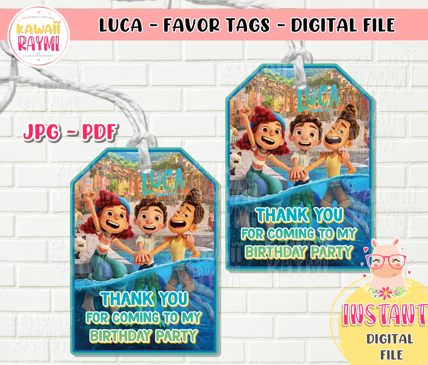 Luca Favor Tags, Luca thank you favor, Instant Download DIY