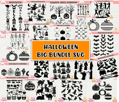 Paquete grande de SVG de Halloween, archivos de corte halloween, fantasma, bruja, zombies, svg, png, dxf, cricut, día de halloween svg