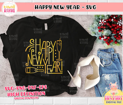Feliz año nuevo svg, cricut, archivo de corte, descarga instantánea
