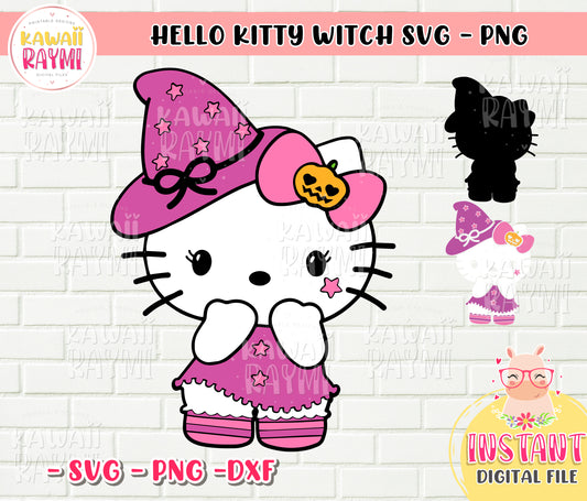 Hello Kitty Witch SVG, PNG, archivo recortado, en capas, halloween HK, hello kitty cricut