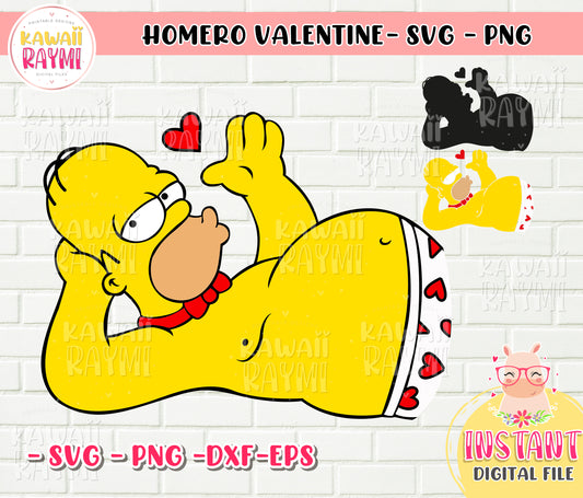 Homero Valentine SVG, archivo de corte cricut, en capas, homero, amor