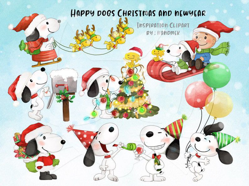 Snoopy, happy dogs christmas and newyaer cliparts PNG, instant download
