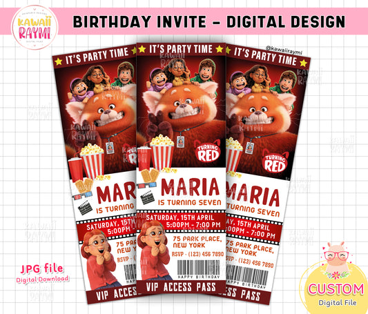 Volviendo invitación de cumpleaños roja, diseño digital girando fiesta de cumpleaños roja, invitación de panda rojo, girando invitación roja imprimible