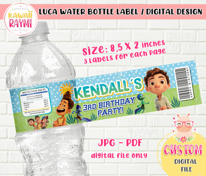 Luca Disney custom Water Bottle Label