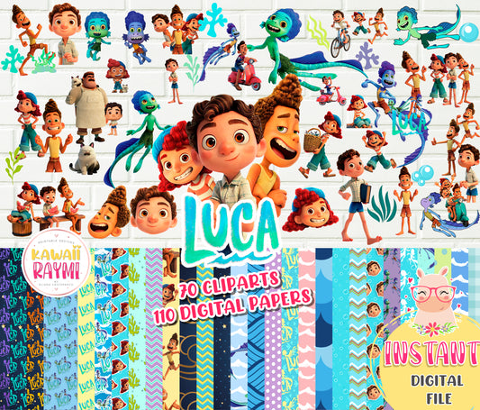 Luca Disney Clipart, luca images png, luca digital papers - Instant Download