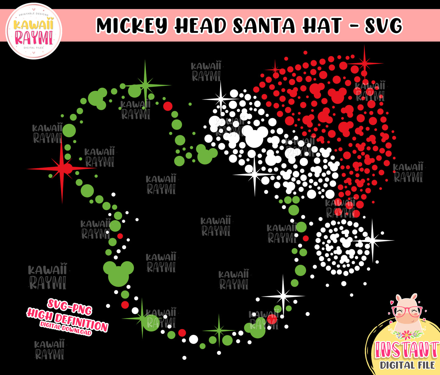 Mickey head, santa hat, mickey christmas SVG, png, cut file mickey santa hat, instant download