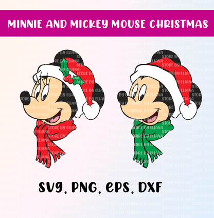 Mickey mouse SVG, PNG, Minnie mouse, merry christmas, disney christmas hat, mickey and minnie mouse