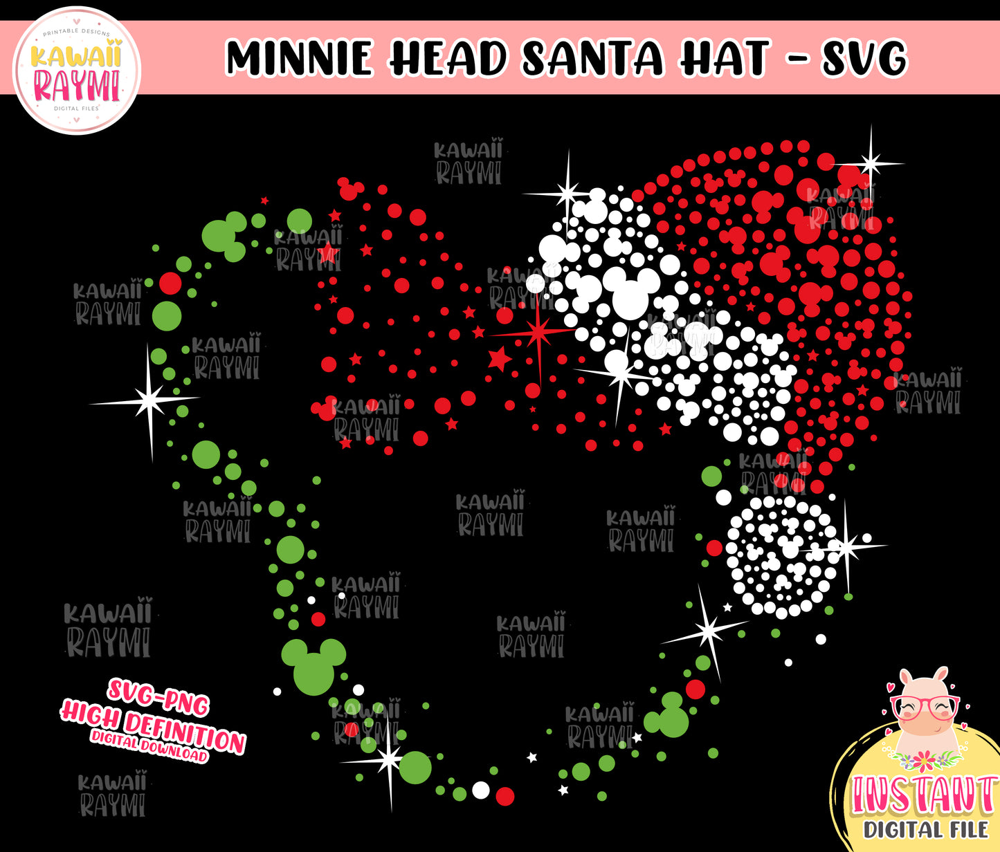 Minnie head, santa hat, minnie christmas SVG, png, cut file minnie santa hat, instant download