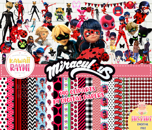 Miraculous Lady Bug cliparts, digital paper, instant download, lady bugc, miraculous