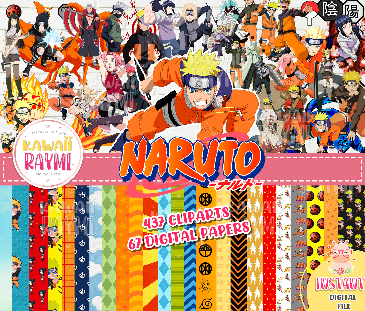 Naruto cliparts, digital papers naruto uzumaki, instant download png