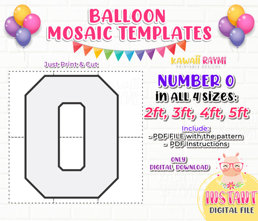 SQUARE Number 0, Balloon Mosaic Template, One Mosaic Number Template, Mosaic Numbers from Balloons, 2ft, 3ft, 4ft, 5ft, Digital Download