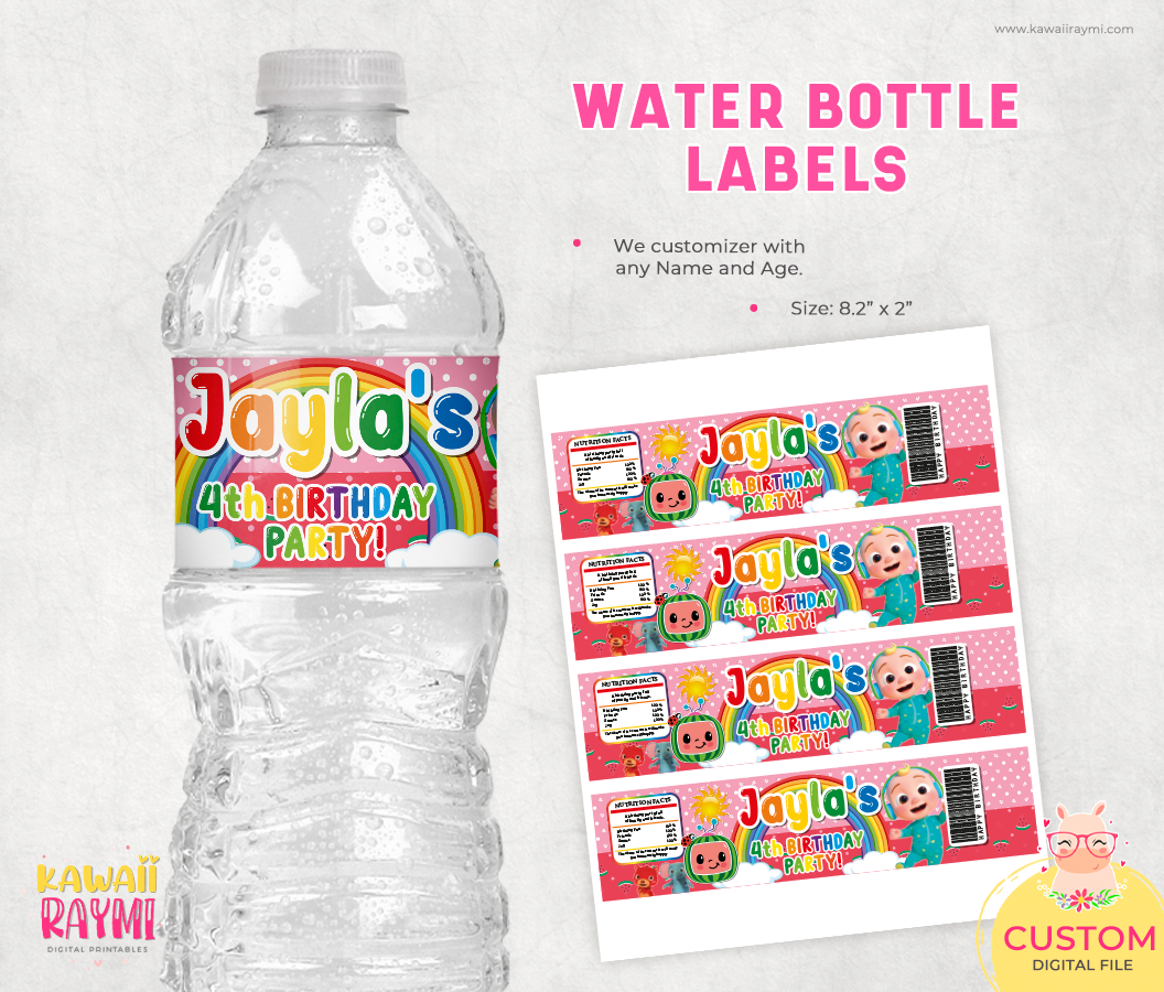 Cocomelon Water Bottle Label Custom, birthday party