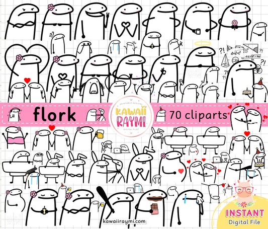 Meme Flork clipart, kit digital flork png, descarga instantánea