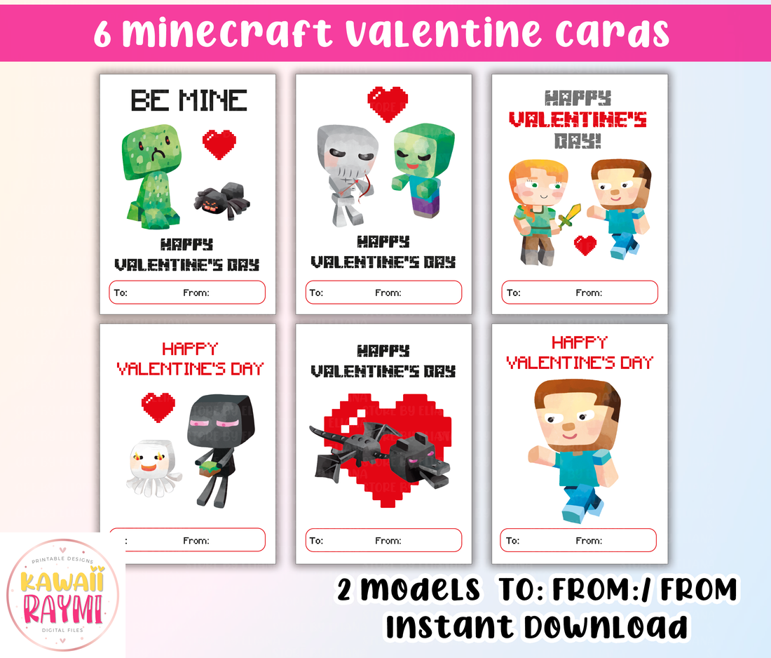 Kids Valentine Cards | INSTANT DOWNLOAD | Minecraft Valentines cards ...