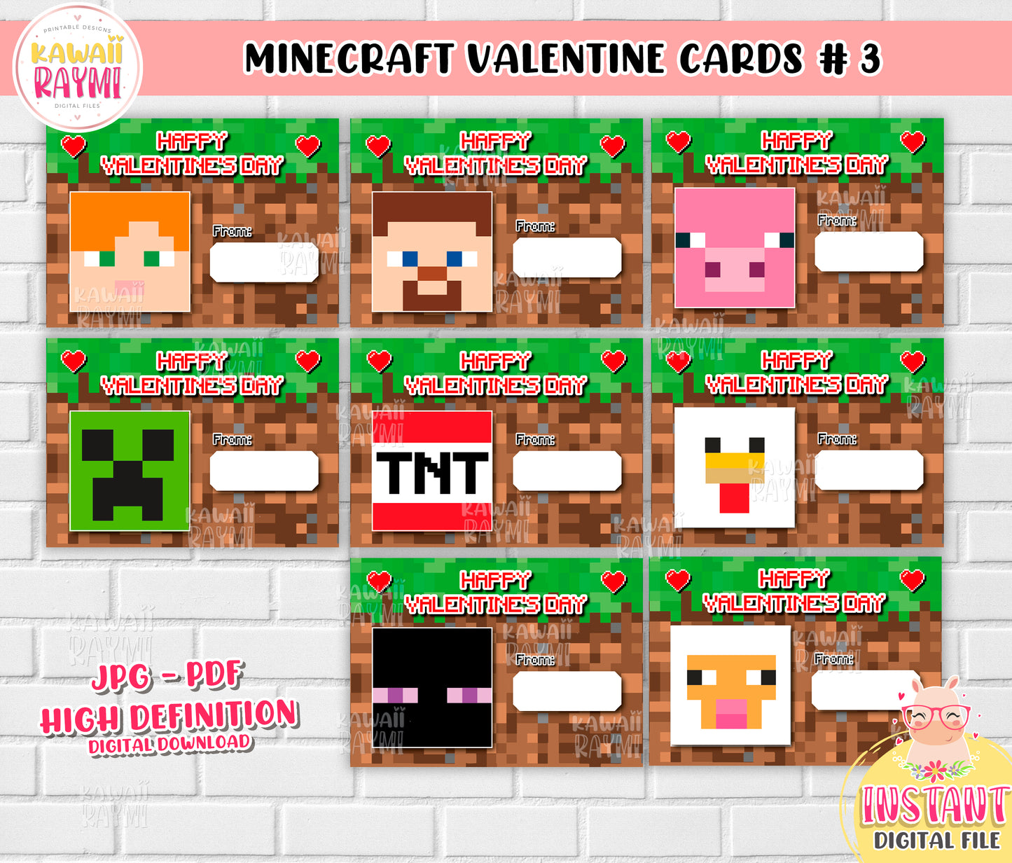 Minecraft Valentine Cards INSTANT DOWNLOAD Kids Valentines cards, Valentine's Day DIY Printable Cards