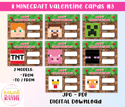 Mine Valentine Cards INSTANT DOWNLOAD Kids Valentines cards, Valentine's Day DIY Printable Cards