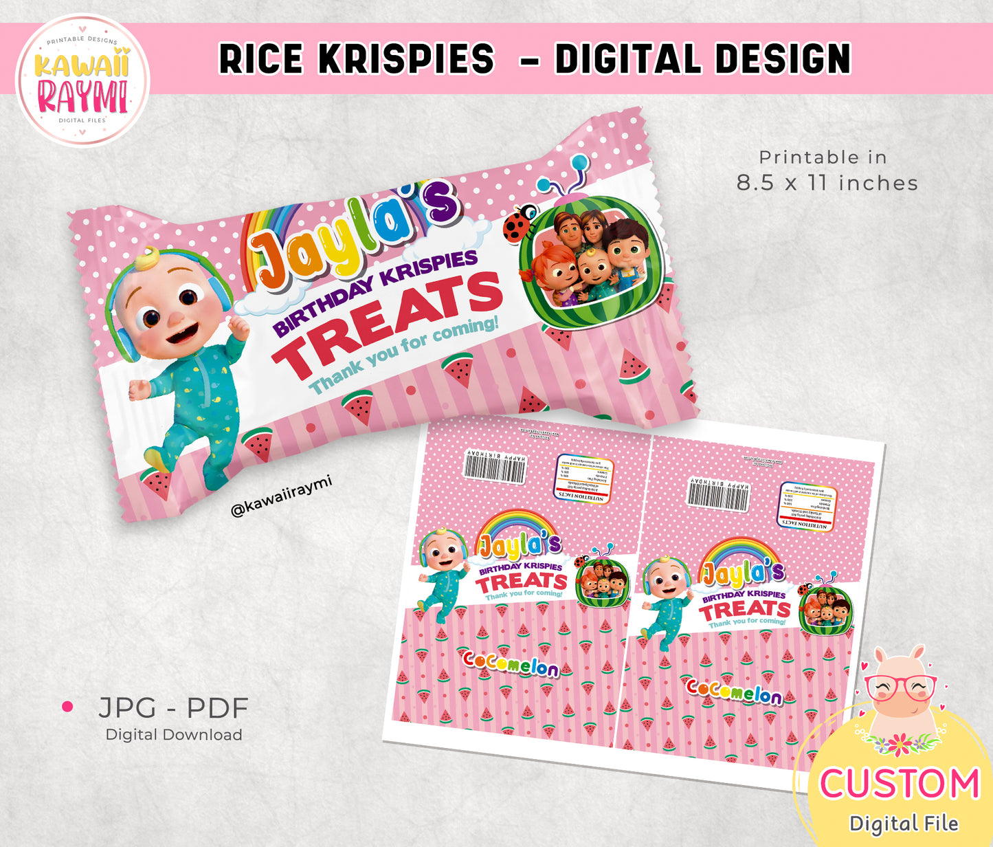 Cocomelon rice krispie labels, Birthday candy bar wrapper