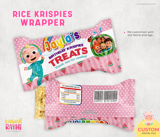 Cocomelon rice krispie labels, Birthday candy bar wrapper