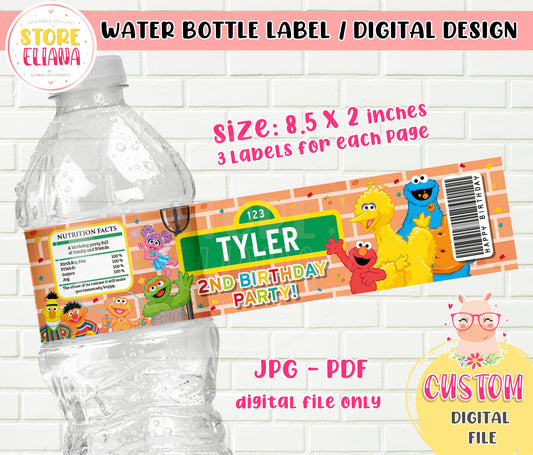 Etiqueta personalizada para botella de agua de Barrio Sésamo