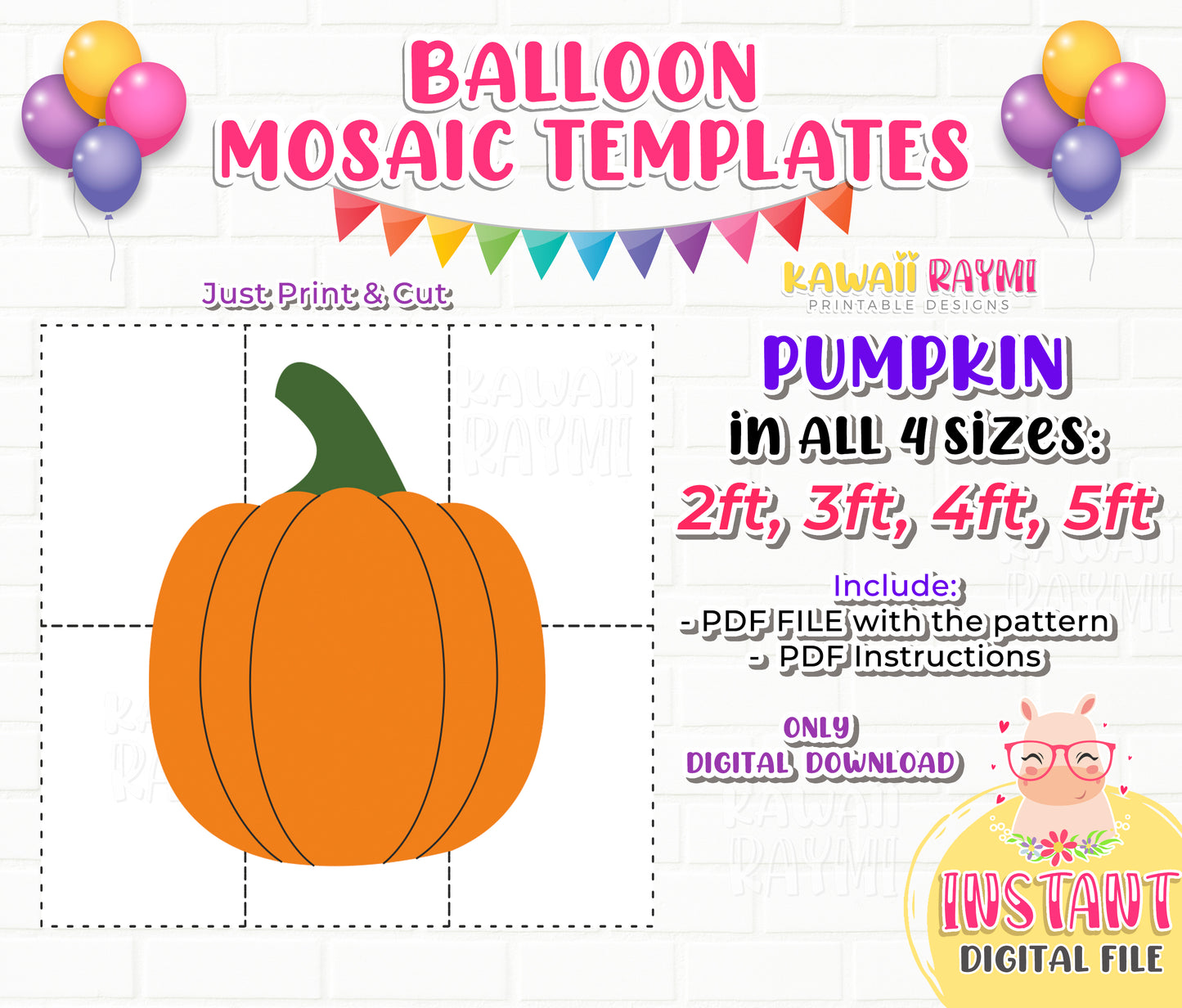 Pumpkin from Balloons, Mosaic from Balloons, Halloween Decor, DIY Pumpkin, Mosaic Template, 2ft, 3ft, 4ft, 5ft, DIY Decor, Pumpkin Decor