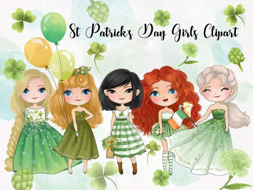 St Patricks day girl princess clipart - Instant Download