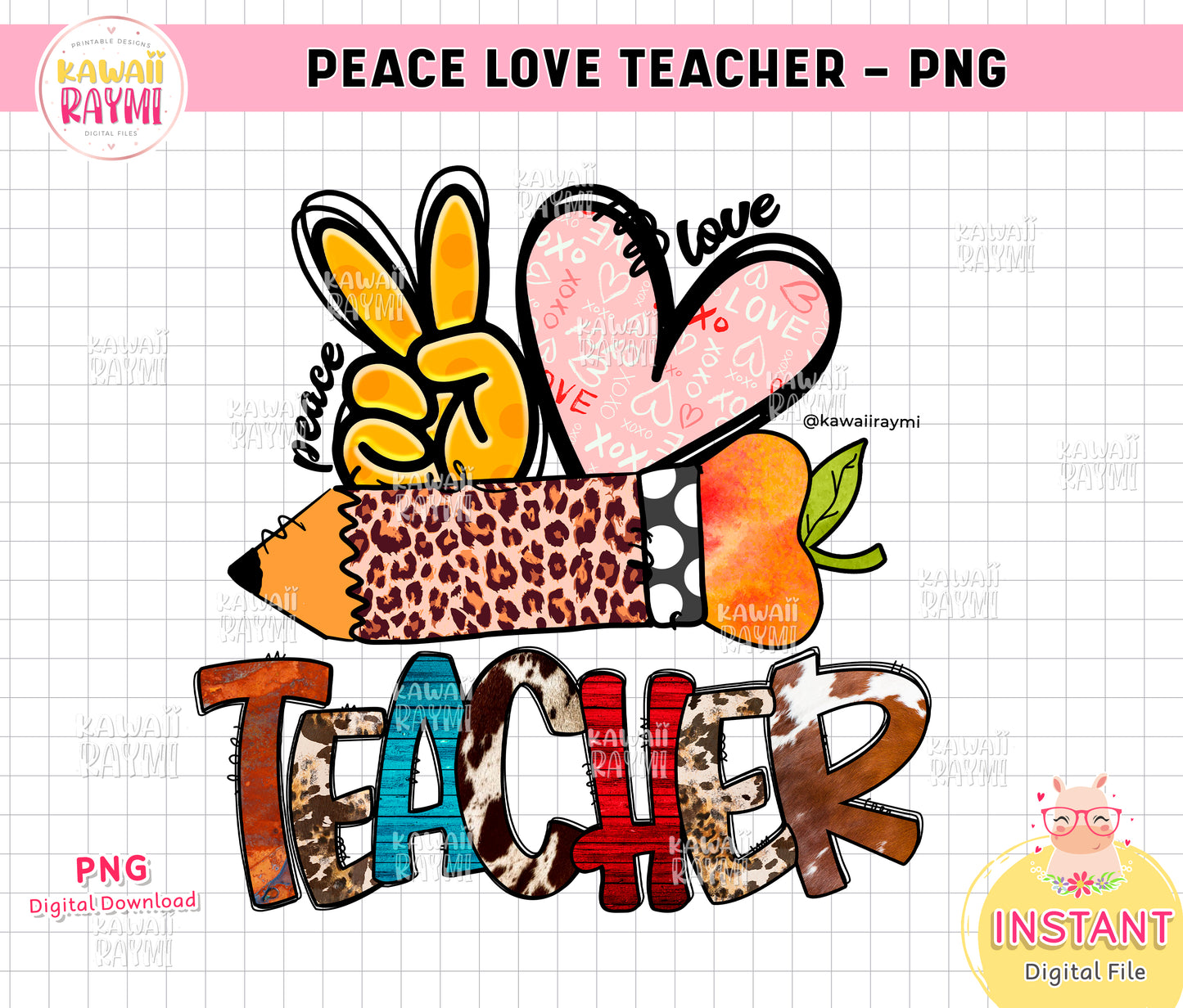 Peace love teacher png, sublimation teacher, Peace hand sign PNG, instant digital download