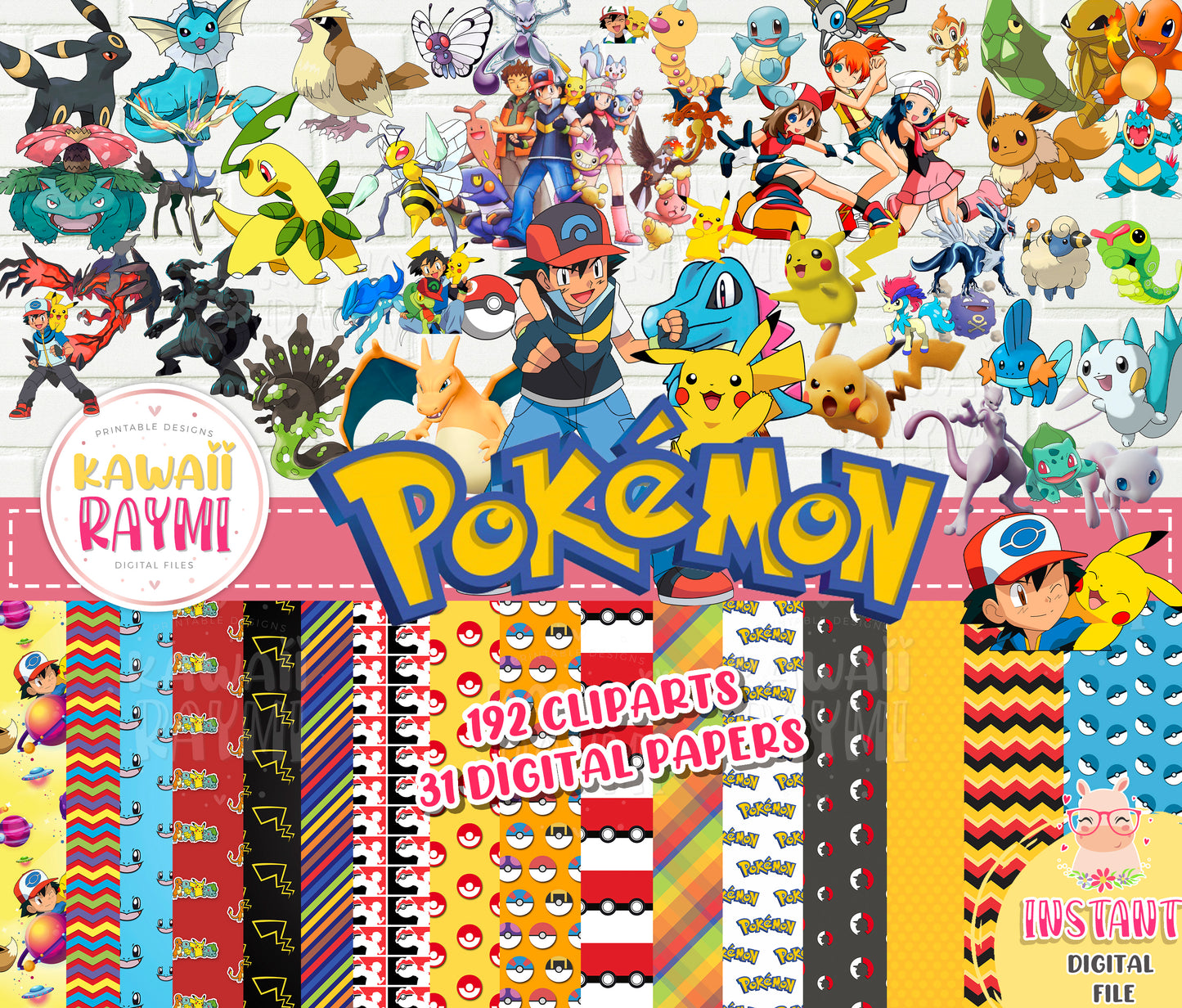Pokemon cliparts, digital papers pokemon anime cliparts, pikachu png, ash pokemon png, cliparts instant download