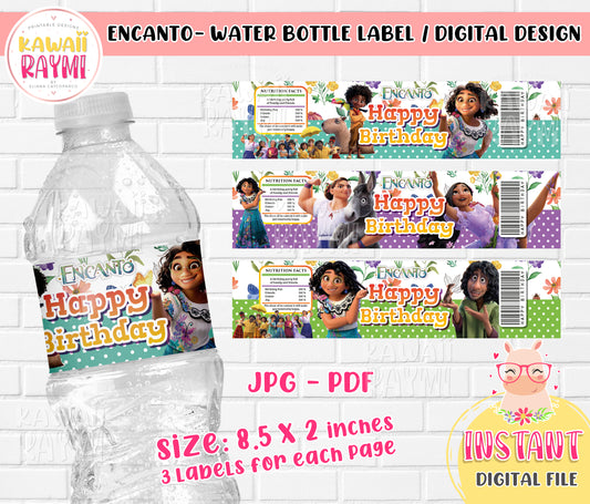 Encanto water bottle label, instant download, encanto birthday party, supplies party Madrigal