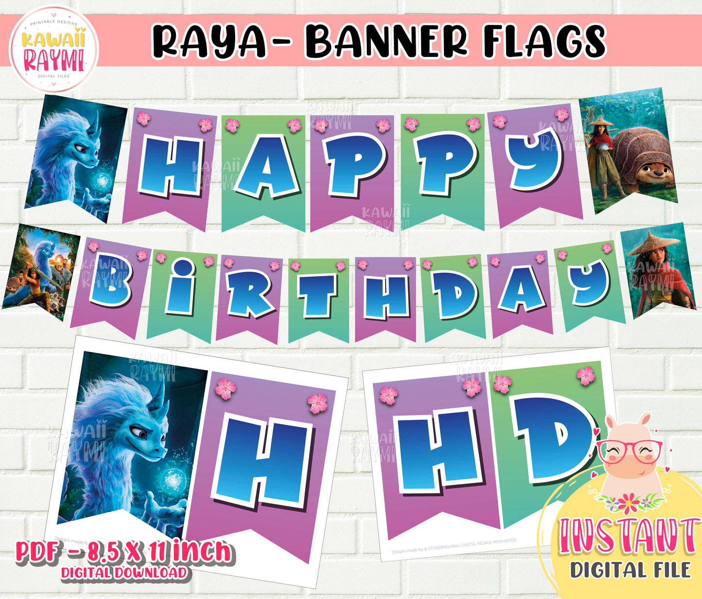 Raya Party Banner, Raya and the last dragon Birthday Decoration, Happy Birthday Banner, Instant Download DIY