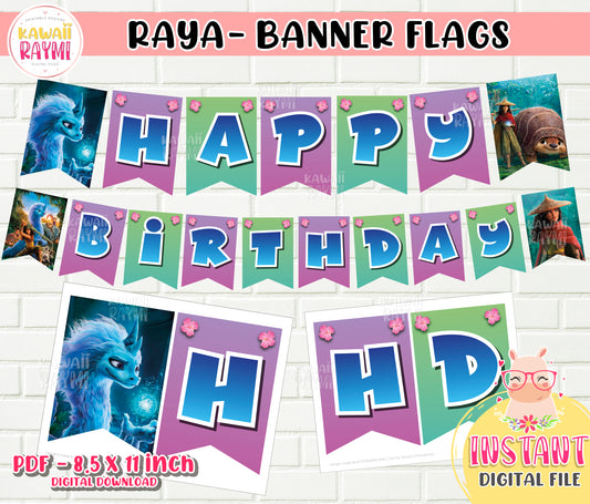 Raya Party Banner, Raya y la última decoración de cumpleaños del dragón, Banner de feliz cumpleaños, Descarga instantánea DIY