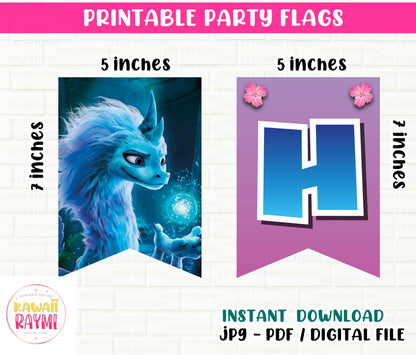 Raya Party Banner, Raya y la última decoración de cumpleaños del dragón, Banner de feliz cumpleaños, Descarga instantánea DIY