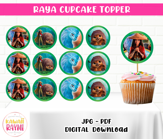 Raya Cupcake Topper, Raya y el último cumpleaños del dragón, Disney Party imprimible cupcake topper descarga instantánea