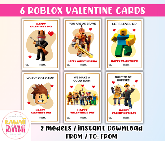 Kids Valentine Cards INSTANT DOWNLOAD Roblox Valentines cards, Valentine's Day DIY Printable Cards