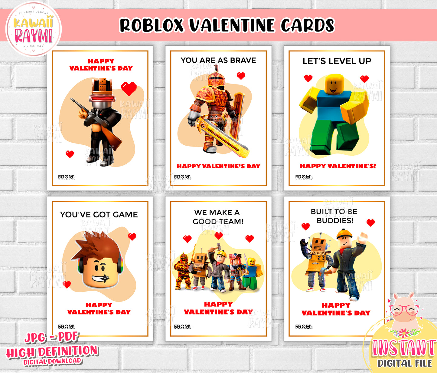 Kids Valentine Cards INSTANT DOWNLOAD Roblox Valentines cards, Valentine's Day DIY Printable Cards
