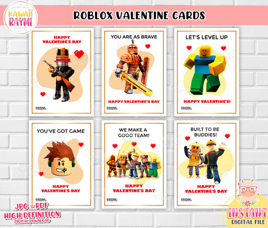Tarjetas de San Valentín para niños DESCARGA INSTANTE Tarjetas de San Valentín de Roblox, Tarjetas imprimibles de bricolaje para el Día de San Valentín